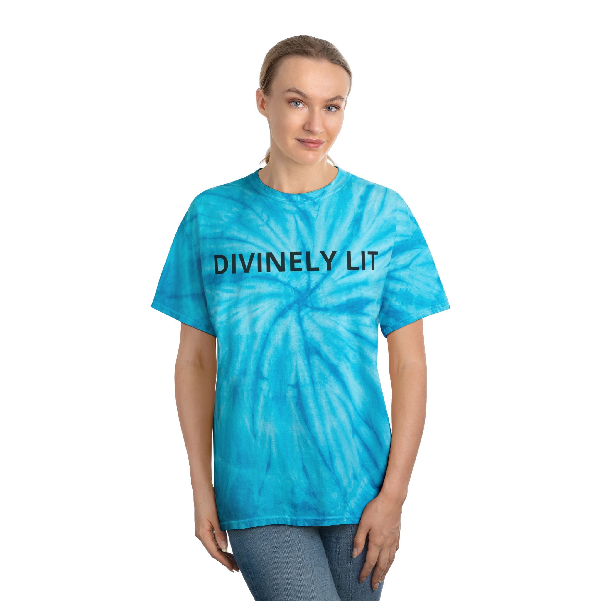 Divinely Lit Tie-Dye Tee, Summer Vibes, Festival Wear, Casual Streetwear, Gift for Her, Bright Summer Top