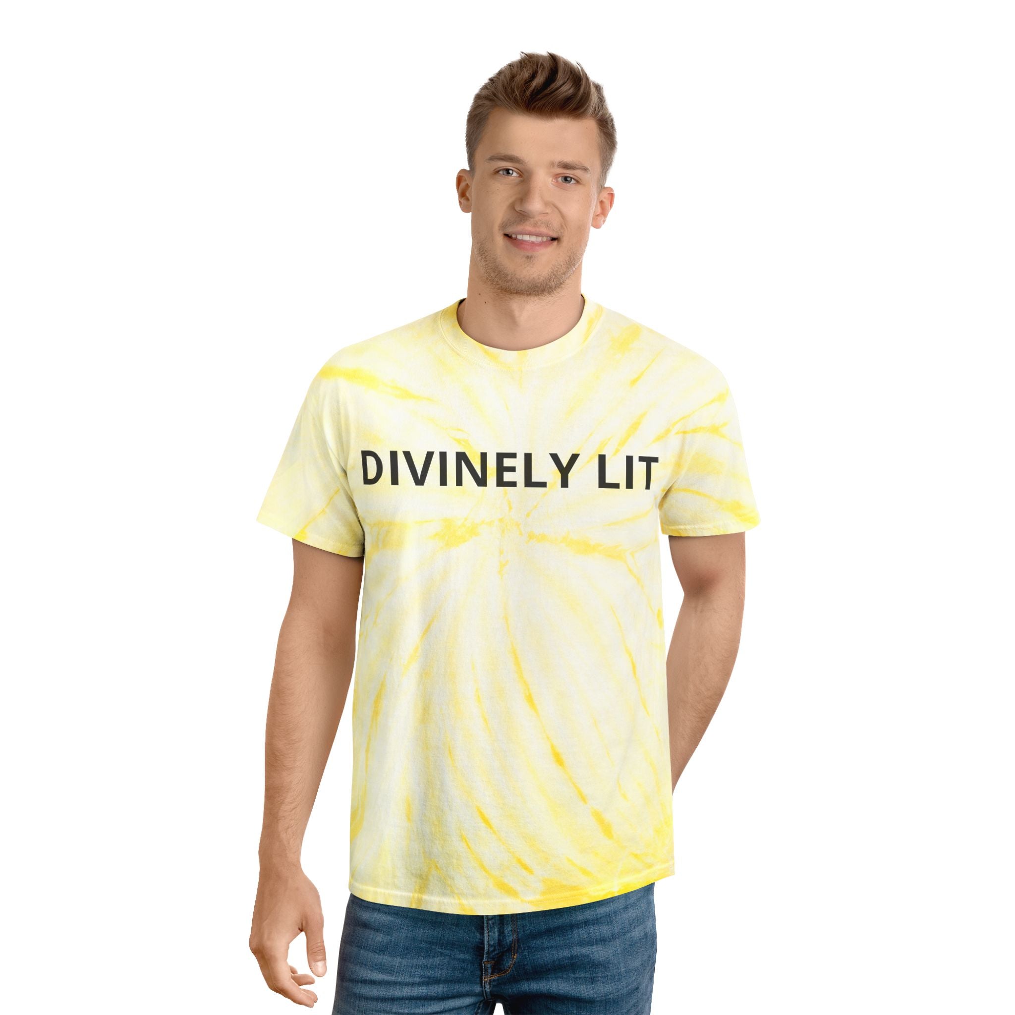 Divinely Lit Tie-Dye Tee, Summer Vibes, Festival Wear, Casual Streetwear, Gift for Her, Bright Summer Top