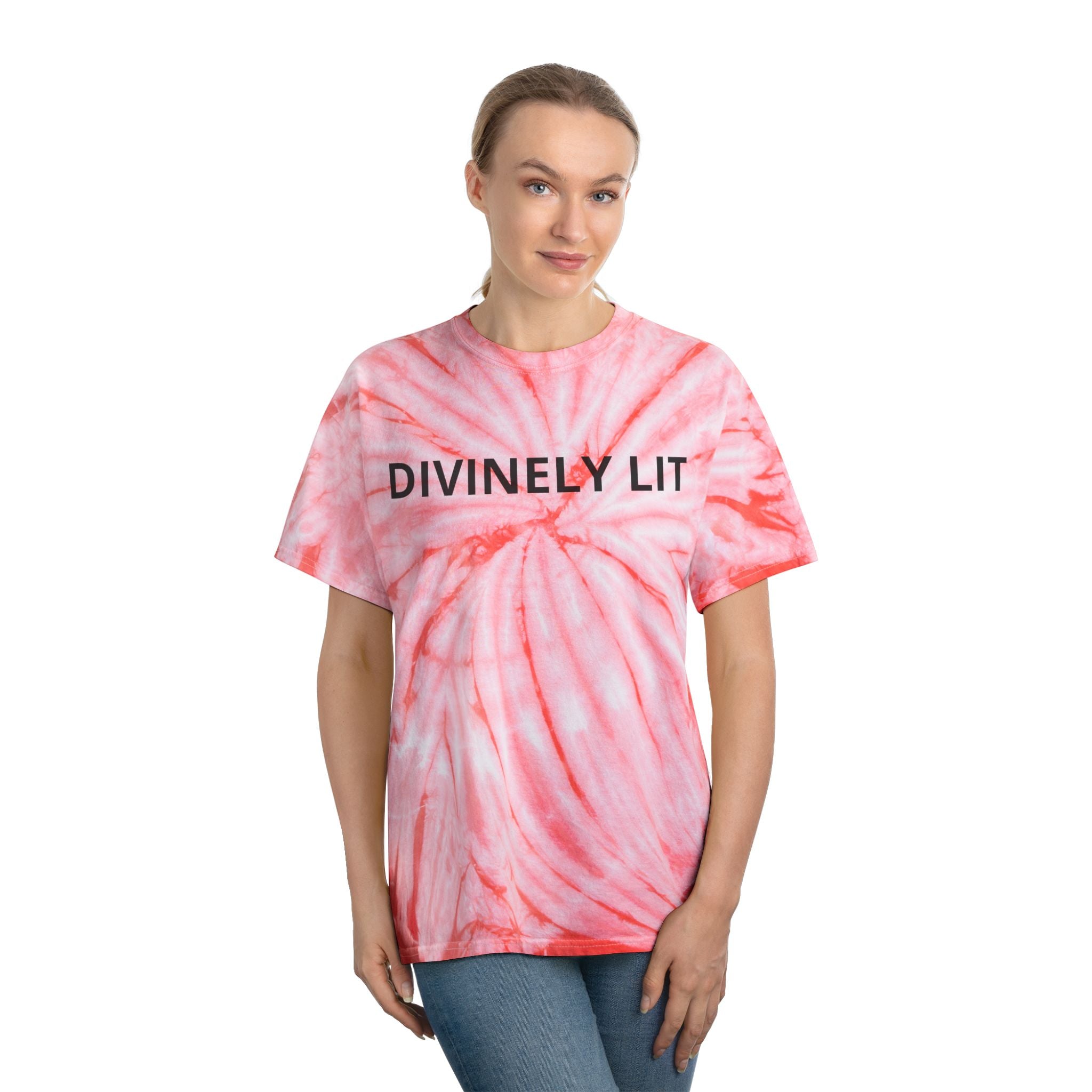 Divinely Lit Tie-Dye Tee, Summer Vibes, Festival Wear, Casual Streetwear, Gift for Her, Bright Summer Top
